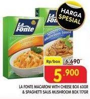 Promo Harga La Fonte Macaron With Cheese Box 63Gr & Spaghetti Saus Mushroom Box 117Gr  - Superindo