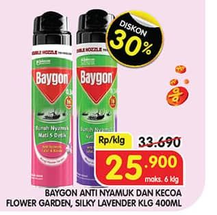 Promo Harga Baygon Insektisida Spray Flower Garden, Silky Lavender 400 ml - Superindo