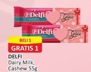 Promo Harga DELFI Chocolate Dairy Milk, Cashew 55 gr - Alfamart