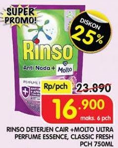 Promo Harga Rinso Liquid Detergent + Molto Purple Perfume Essence, + Molto Classic Fresh 750 ml - Superindo