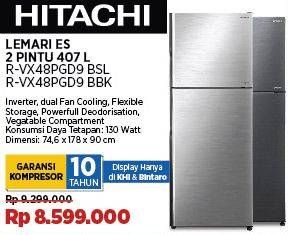 Promo Harga Hitachi R-VX48PGD9 Stylish Deluxe Inverter Dual Fan Cooling Refrigerator BBK Brilliant Black, BSL Brilliant Silver  - COURTS
