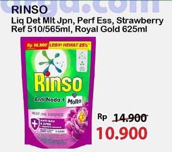 Promo Harga Rinso Liquid Detergent + Molto Royal Gold, + Molto Korean Strawberry, + Molto Japanese Peach, + Molto Purple Perfume Essence 565 ml - Alfamart