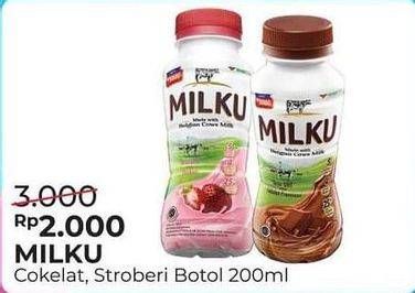 Promo Harga MILKU Susu UHT Cokelat Premium, Stroberi 200 ml - Alfamart