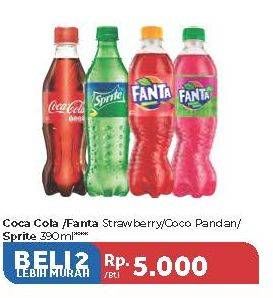 Promo Harga COCA COLA / FANTA Strawberry/Coco Pandan / SPRITE 390ml  - Carrefour