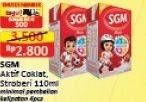 Promo Harga SGM Aktif Susu Cair Chocolate, Strawberry 110 ml - Alfamart