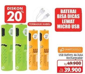Promo Harga SMARTOOOLS MicroUSB Rechargeable Battery AA, AAA 2 pcs - Lotte Grosir