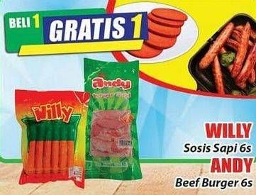 Promo Harga WILLY Sosis sapi 6's/ANDY Beef Burger 6's  - Hari Hari