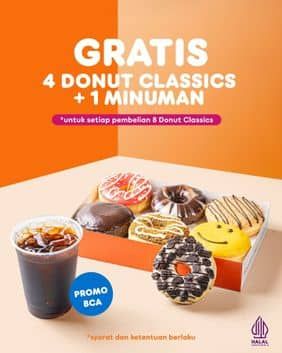 Promo Harga Gratis 4 Donut Classics + 1 Minuman  - Dunkin Donuts