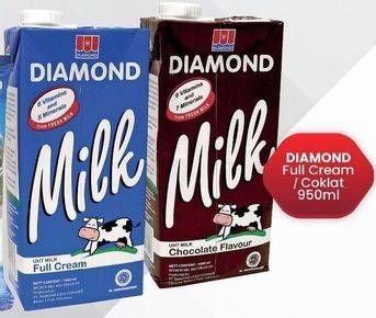 Promo Harga DIAMOND Milk UHT Full Cream, Chocolate 950 ml - LotteMart