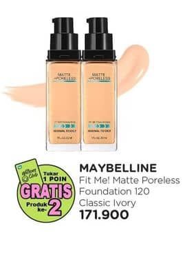 Maybelline Fit Me! Matte + Poreless Liquid Matte Foundation 30 ml Harga Promo Rp171.900, Tukar 1 Poin Gratis Produk Ke-2