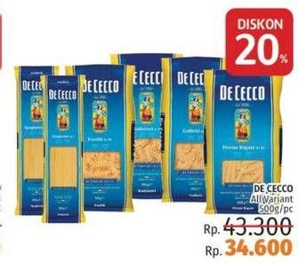 Promo Harga DE CECCO Pasta All Variants 500 gr - LotteMart