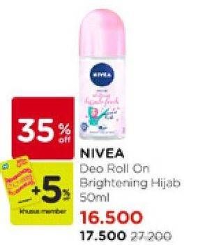 Promo Harga Nivea Deo Roll On Bright Hijab Soft 50 ml - Watsons