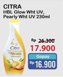 Promo Harga CITRA Hand & Body Lotion Natural Glowing White UV Bengkoang Green Tea, Pearly White UV Korean Pearl Mulberry 230 ml - Alfamart