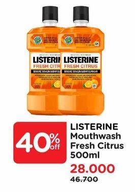 Promo Harga LISTERINE Mouthwash Antiseptic Fresh Citrus 500 ml - Watsons