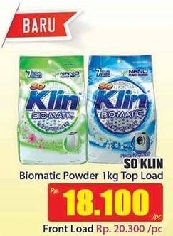 Promo Harga SO KLIN Biomatic Powder Detergent Top Load 1000 gr - Hari Hari