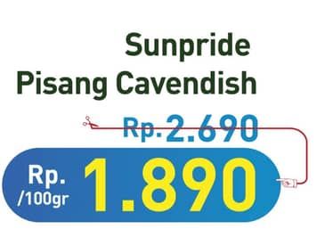 Sunpride Pisang Cavendish per 100 gr Diskon 29%, Harga Promo Rp1.890, Harga Normal Rp2.690