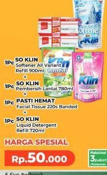 So Klin Softener + So Klin Pembersih Lantai + Pasti Hemat Facial Tissue + So Klin Liquid Detergent