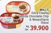 Promo Harga WALLS Ice Cream Extra Creamy, Chocolate Vanilla With Chocolate Chip, Neopolitana 700 ml - LotteMart