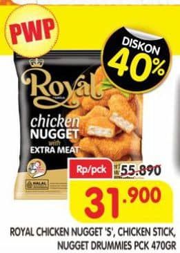 Promo Harga Belfoods Royal Nugget Chicken Nugget S, Chicken Nugget Stick, Chicken Nugget Drummies 500 gr - Superindo