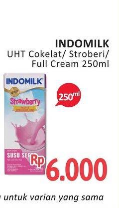 Promo Harga INDOMILK Susu UHT Cokelat, Full Cream Plain, Stroberi 250 ml - Alfamidi