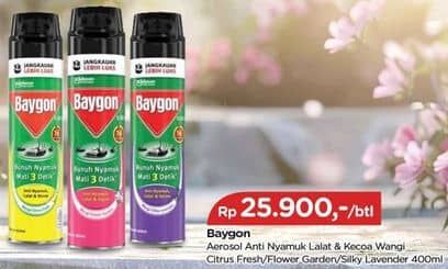 Promo Harga Baygon Insektisida Spray Flower Garden, Silky Lavender, Citrus Fresh 400 ml - TIP TOP