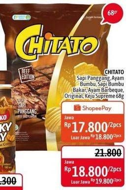 Promo Harga CHITATO Snack Potato Chips Keju, Sapi Panggang Beef Barbeque, Ayam Bumbu Spicy Chicken 68 gr - Alfamidi