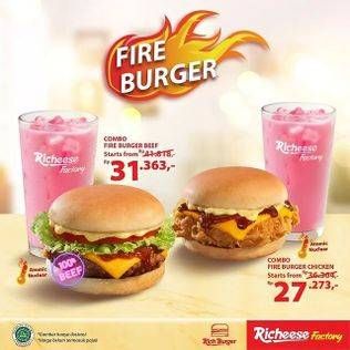 Promo Harga RICHEESE FACTORY Fire Burger Ayam, Beef  - Richeese Factory