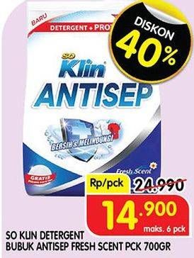 Promo Harga SO KLIN Antisep Detergent Fresh Scent 700 gr - Superindo