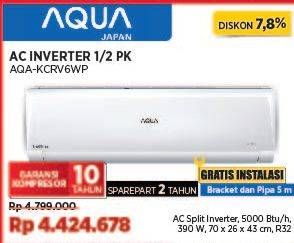 Promo Harga Aqua AQA-KCRV6WP AC Inverter 1/2 PK  - COURTS