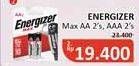 Promo Harga Energizer Battery Alkaline Max AA, AAA 2 pcs - Alfamidi