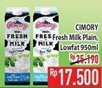 Promo Harga CIMORY Fresh Milk Plain, Low Fat 950 ml - Hypermart