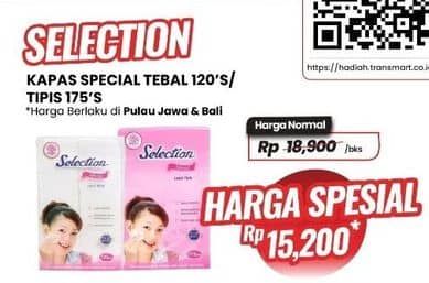 Promo Harga Selection Kapas Kecantikan Tebal, Tipis 120 pcs - Carrefour