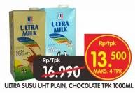 Promo Harga ULTRA MILK Susu UHT Plain, Chocolate 1000 ml - Superindo