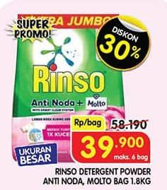 Promo Harga Rinso Anti Noda Deterjen Bubuk + Molto Classic Fresh 1800 gr - Superindo