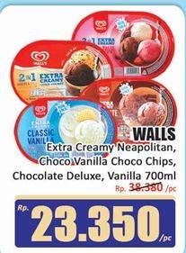 Promo Harga Walls Ice Cream Neopolitana, Chocolate Vanilla With Chocolate Chip, Chocolate Deluxe, Classic Vanilla 700 ml - Hari Hari