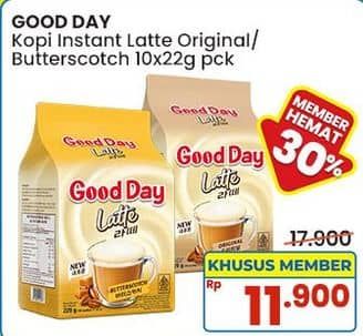 Promo Harga Good Day Latte Original, Butterscotch per 10 sachet 22 gr - Indomaret