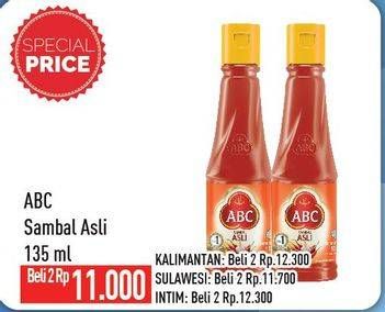 Promo Harga ABC Sambal Asli per 2 botol 135 ml - Hypermart