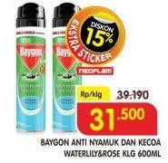 Promo Harga BAYGON Insektisida Spray Water Lily Rose 600 ml - Superindo