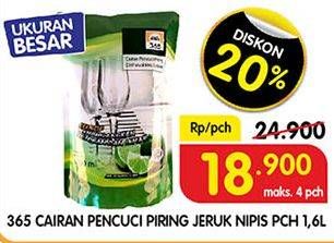 Promo Harga 365 Pencuci Piring Jeruk Nipis 1600 ml - Superindo