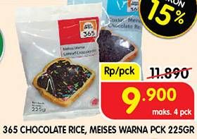 Promo Harga 365 Chocolate Rice, Meises Warna 225 g  - Superindo