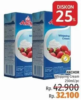 Promo Harga ANCHOR Whipping Cream 250 ml - LotteMart