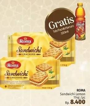 Promo Harga ROMA Sandwich Lemon 114 gr - LotteMart