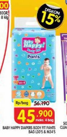Promo Harga Baby Happy Body Fit Pants L30, M34 30 pcs - Superindo