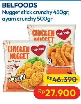 Promo Harga Belfoods Nugget Chicken Nugget Crunchy, Chicken Nugget Stick Crunchy 450 gr - Hypermart