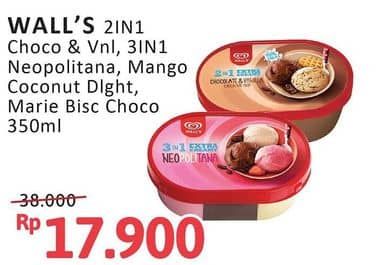 Promo Harga Walls Ice Cream Unicorn 3 In 1, Neopolitana, Mango Coco Delight, Marie Chocolate, Chocolate Vanilla With Chocolate Chip 350 ml - Alfamidi