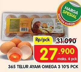 Promo Harga 365 Telur Ayam Omega 3 10 pcs - Superindo