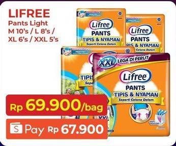 Promo Harga Lifree Popok Celana Tipis & Nyaman Bergerak XXL5, L8, M10, XL6 5 pcs - Indomaret