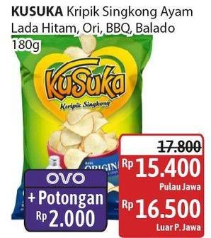 Promo Harga Kusuka Keripik Singkong Original, Ayam Lada Hitam, Barbeque, Balado 180 gr - Alfamidi
