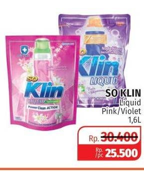 Promo Harga SO KLIN Liquid Detergent + Anti Bacterial Violet Blossom, + Softergent Pink 1600 ml - Lotte Grosir