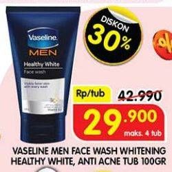 Promo Harga Vaseline Men Face Wash Healthy White, Anti Acne 100 gr - Superindo